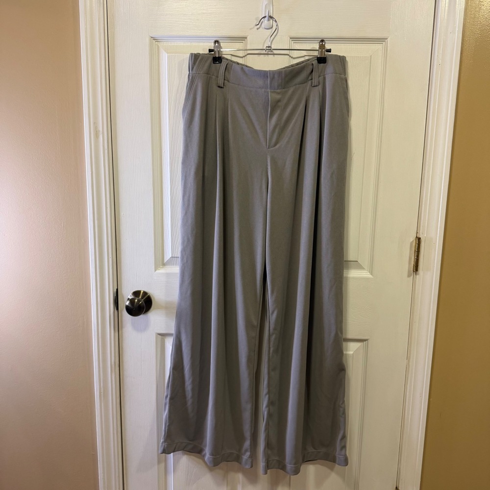 Halara Grey Wide Leg Pleated Trousers High Waisted Waffle Knit Tall Size XL
